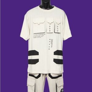 TIME + SPACE Cream & Black Graphic Utility Tee with Pockets NWT Size 5X